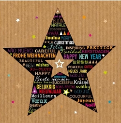 Kerstkaart   Typografische ster Achterkant/Voorkant