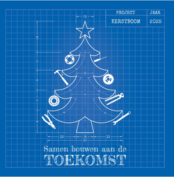 Kerstkaart   Blueprint kerstboom Achterkant/Voorkant