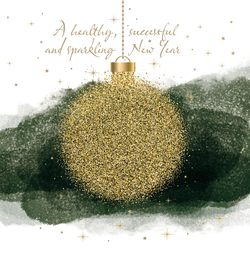 Kerstkaart   Gouden glitter kerstbal Achterkant/Voorkant