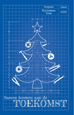 Kerstkaart   Blueprint kerstboom Achterkant/Voorkant