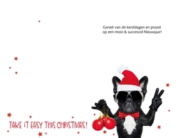 Kerstkaart   Hond met rode kerstmuts Binnenkant